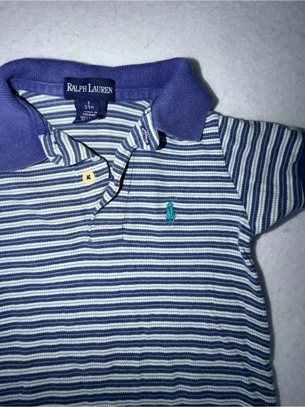 VTG Ralph Lauren Navy & White Striped Polo Romper for Kids